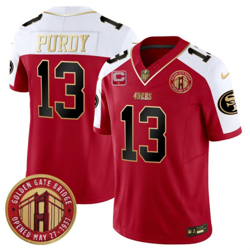 Men's San Francisco 49ers #13 Brock Purdy Red F.U.S.E. Golden Gate Bridge With 1-Star C Patch Alternate Vapor Limited Stitched Football Jersey